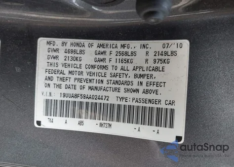 2010 Acura Tl 3.5 z USA, uszkodzony, nr VIN 19UUA8F59AA024472